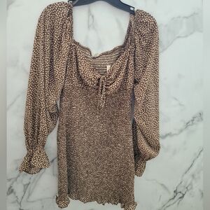 NWT Blush J Floral Smocked Long Sleeve Dress (Size L)